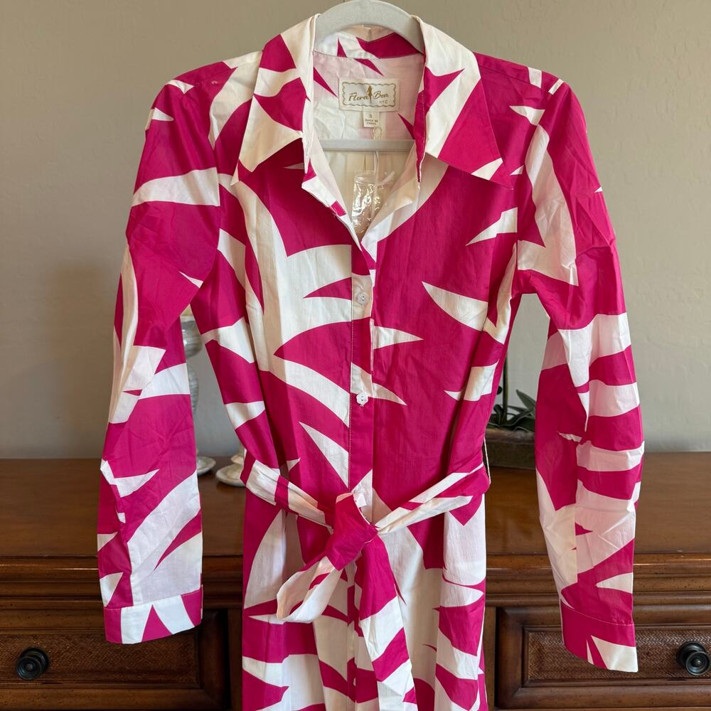 NWT Flora Bea Medora Shirt Dress Pink Pineapple Size S - Picture 3 of 8